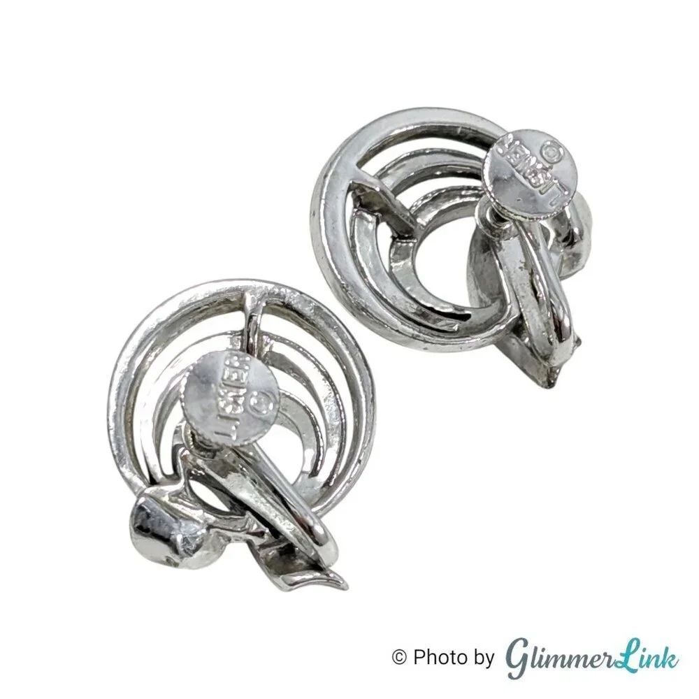 Vintage Lisner Silver Tone Modernist Spiral Screw Back Earrings